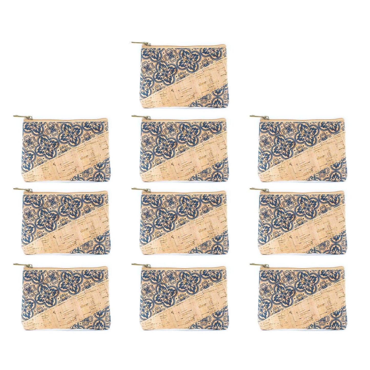 (10units）Printed Cork Coin Purse in Diagonal Floral Pattern BAGD-146