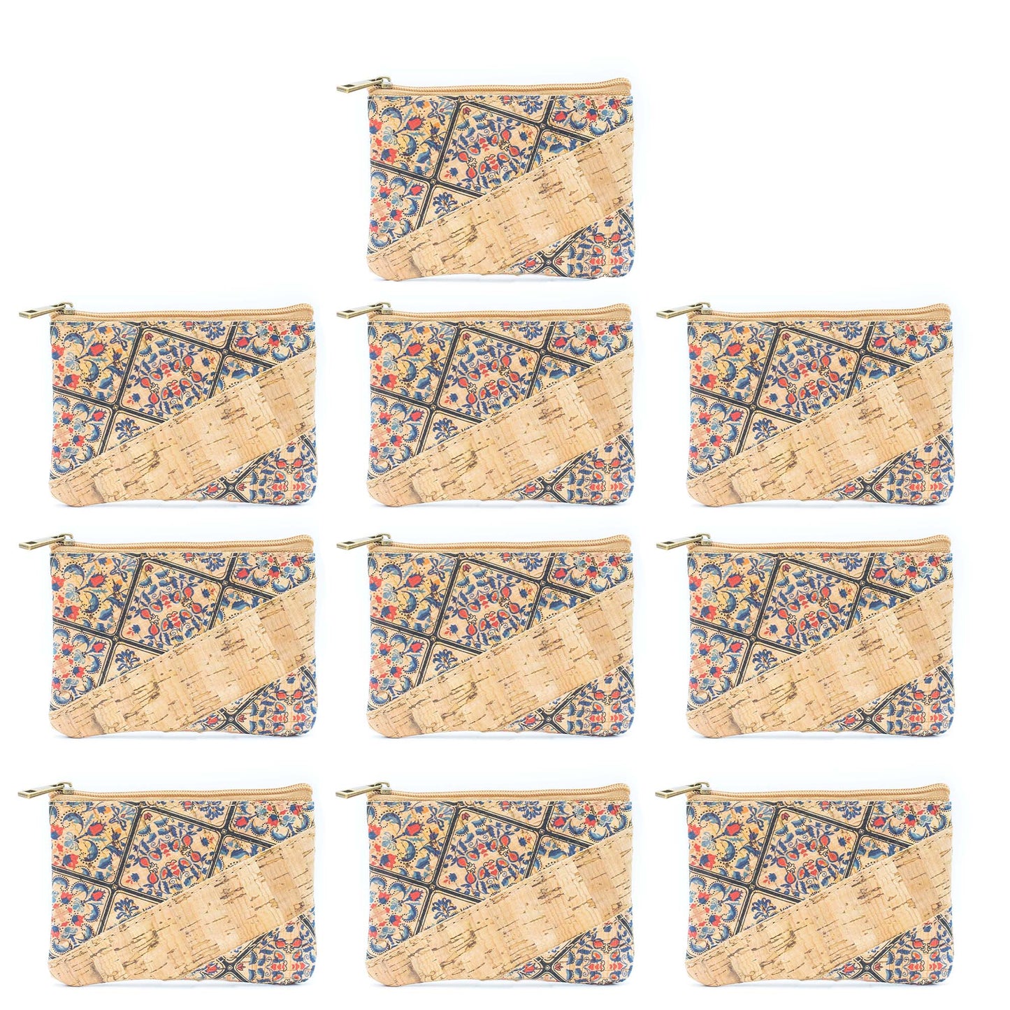 (10units）Printed Cork Coin Purse in Diagonal Floral Pattern BAGD-146