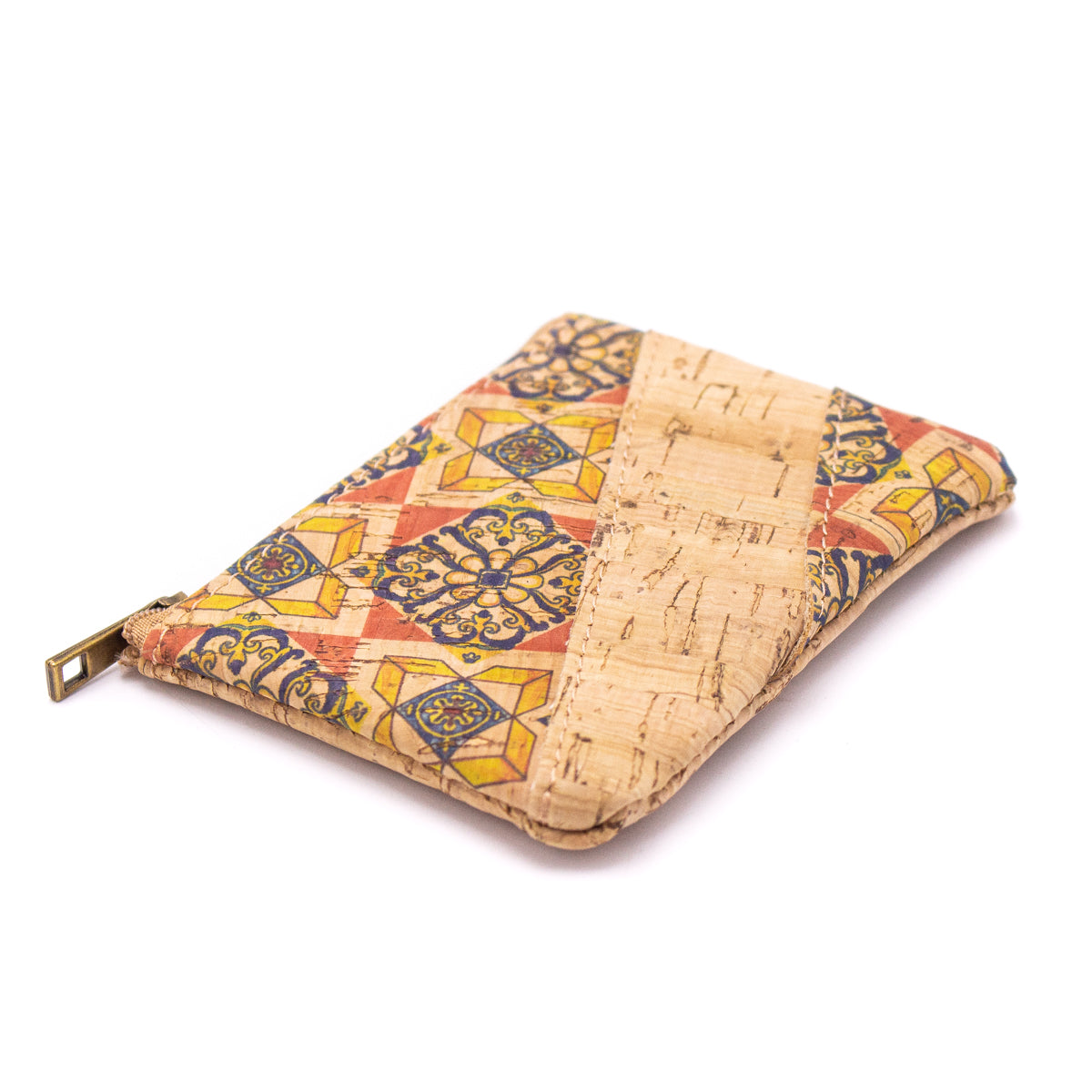 (10units）Printed Cork Coin Purse in Diagonal Floral Pattern BAGD-146