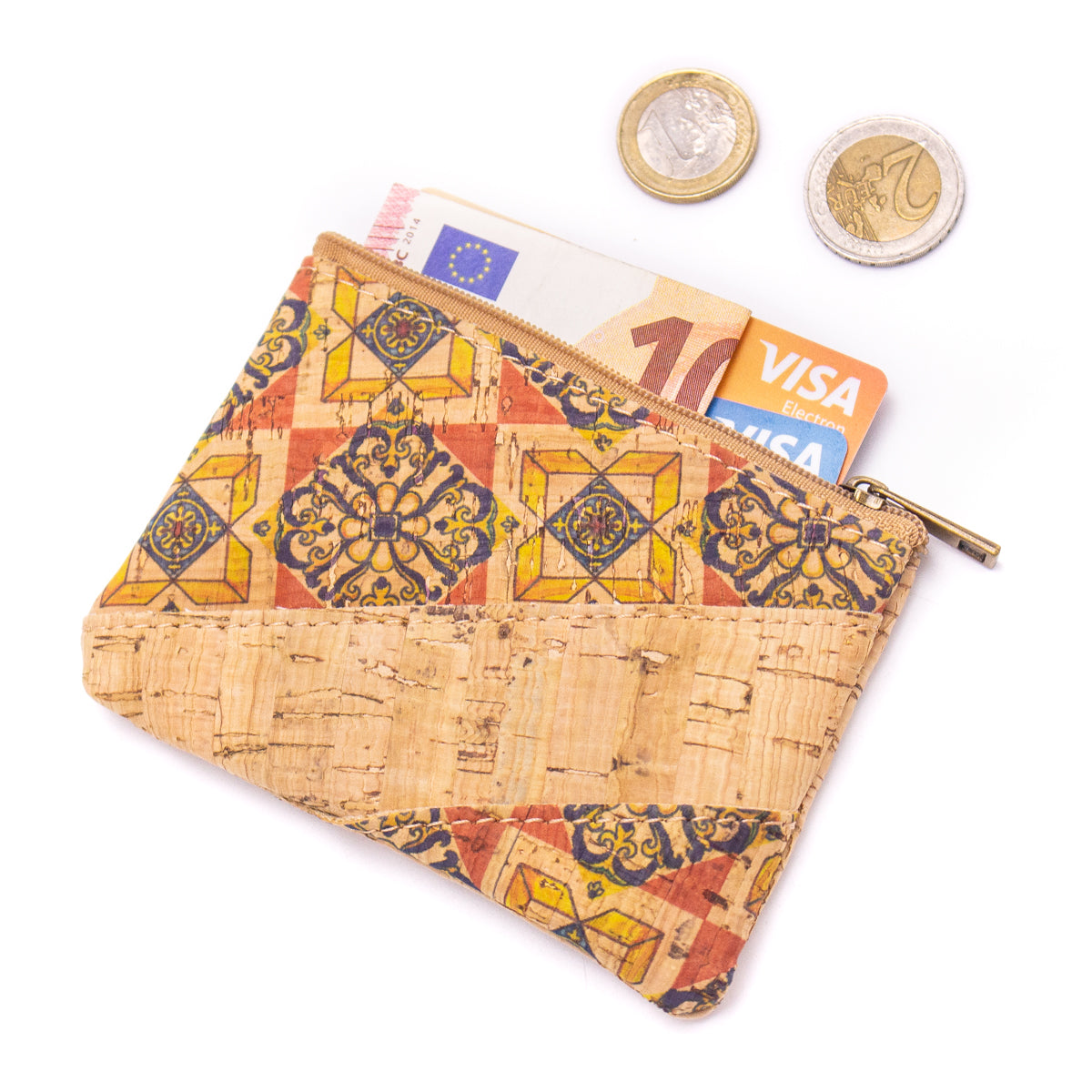 (10units）Printed Cork Coin Purse in Diagonal Floral Pattern BAGD-146